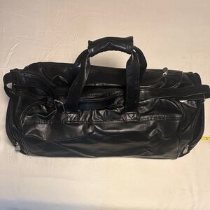 Men's Black Faux-Leather Duffel Bag with Dual Carry Handle